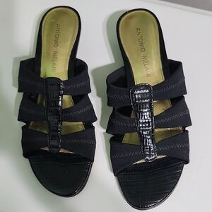 ANTONIO MELANI Black Slide-On Sandals with Shiny Straps